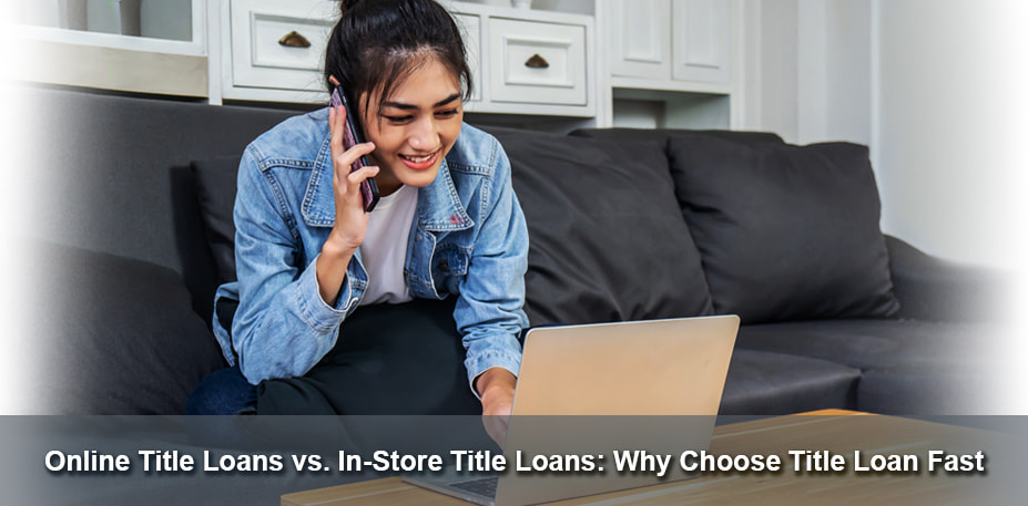 online title loans vs in-store title woman laptop